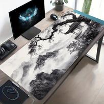 Large Esports Gaming Mouse Pad with Ink Wash Landscape Design NonSlip Base for Office  Gaming 300x800x2mm gray