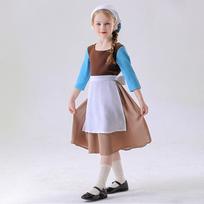 Girls Maid Dress Costume Classic Peasant Style Dress with Apron and Headscarf for Halloween Party Role Play Performance 120 ruda