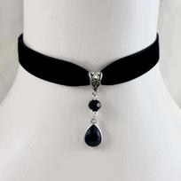 Retro Victorian Velvet Choker Black Waterdrop-shaped Crystal Pendant Necklace for Women Halloween Goth Party Jewelry Accessories juoda