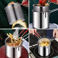 Tempura Fryer Pan with Strainer & Food Tongs Stainless Steel Fry Pot Tempura Small Deep Frying Pan for Kitchen Fried Chicken China Mainland