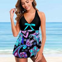 Moteriški maudymosi kostiumėliai Tankini 2 dalių maudymosi kostiumėlis Green Butterfly atostogų maudymosi kostiumėliai S mėlyna