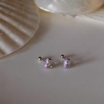Purple Love Stud Earrings Women's Summer Color Dopamine Design Zircon Earrings Simple Taro Purple Heart Earrings gray