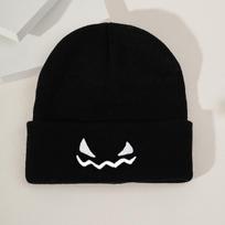 Spring and Autumn Women's Ghost Face Embroidered Beret Halloween Pumpkin Black Winter Warm Wool Winter Beanie One Size orange