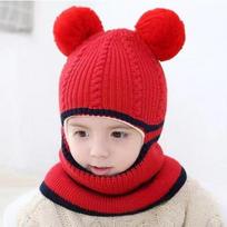 Children Hat Kid Masked Hat Winter Cartoon Little Coral Velvet Cap Plush Kids Caps Fleece Scarf BabyHat Newborn Accessories 2-5T raudona