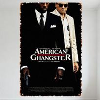 Amerikietiškojo gangsterio senovinis metalinis skardos ženklas, Denzelio Vašingtono ir Russello Crowe kriminalinės dramos plakatas, Rusticinis sendintas metalinis rėmelis vyrui 20x30cm（7.8x11.8inch）