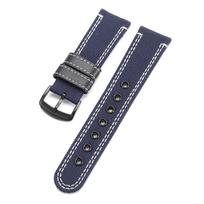 20mm 22mm 24mm Sport Watch Strap Men Women Nylon Leather Watchband Stainless Steel Bracelet Replacement Diving Automatic Strap 22mm mėlyna