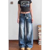 D9061 Women's Micro-Flare Low-Waist Jeans: Slimming Wide-Leg Style for Spring and Autumn. Extra Large mėlyna