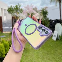 Gradient Color Wrist Strap Magnetic Case for Samsung Galaxy A05S A15 A25 A35 A55 A14 A24 A34 A54 A13 A53 Wireless Charging Cover Opp Bag&For Samsung A05 4G violetinė