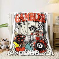 Casino-themed collage featuring cards, chips, dice, cherries, and  Gambler . for all seasons blanket lunch break throw gift 80cm x 120cm