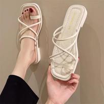 Comemore2026 New  Fashion Flats Sandals Women‘s Summer Simple Beach Roman Style Two Wearing Sandals Slippers Female Casual Shoes 35 smėlis