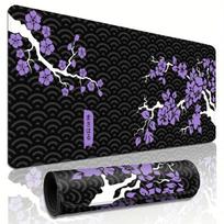 Japoniško stiliaus violetinis gėlių rašto didelis pelės kilimėlis su susiūtais kraštais, plaunamu paviršiumi, neslystančiu pagrindu biurui 400x800x2mm