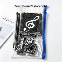Music-Themed Stationery Set: Piano Ruler, Music Score Clip, Pencil, Eraser, Notebook - Perfect Student Gift Box