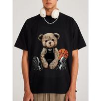 His-and-hers Matching Black T Shirt Teddy Bear Basketball Sneakers Graphic Print Casual Streetwear Fashion Men's Top S įvairiaspalvis
