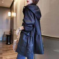 Women's Spring Medium-length Loose Casual Windbreaker Autumn Simple Hooded Workwear Jacket S