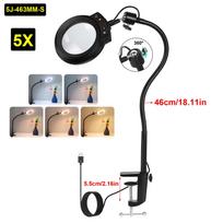 5X Illuminated Magnifier LED Desk Lamp Gooseneck Arm Table Clamp Magnifying Glass for Soldering Iron Repair/Table Lamp 5X&80mm