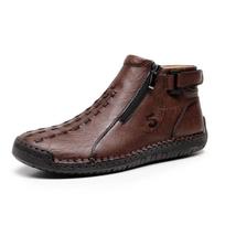 Men's Leather Side-Zip Martin Boots - Large Size, Spring/Autumn, Hand-Stitched, Outdoor Casual, Mid-Top Shoes 41 tamsiai ruda spalva