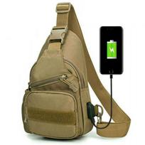 Water Resistant Chest Sling Bag with Water Bottle Holder One Strap Daypack  Trekking chaki