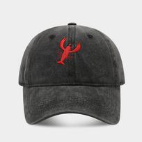 Vintage Lobster Embroidered Cotton Baseball Cap With Sun Protection For Outdoor Sports Black