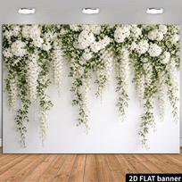 2D White Floral Hanging Backdrop with Cascading Greenery 47.2x31.5inch/120*80cm