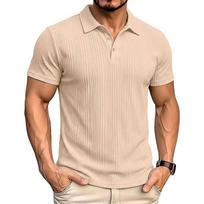Mens Solid Color Short Sleeve Turn Down Collar Three Button Polo Shirt XXL abrikosas