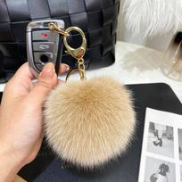 Big 9cm Fluffy Real Fox Fur Ball Pom Poms Natural Fur Pompom Leather Strap Keychain Key Chain Ring Pendant For Women Charm kupranugaris