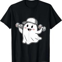 Funny Ghost Dumbbells Spooky Gym Weightlifting Halloween T-Shirt S juoda