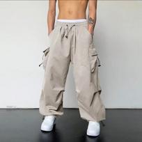 Streetwear Pavasarinės Harem Kelnės Laisvalaikio Kelnės Vyrams Elastingas Juosmuo Vienspalvės Krovininės Kelnės Daug Kišenių Laisvos Maišytos Kelnės Moterims L abrikosas