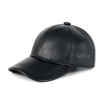 FEINION Genuine Leather Unisex Baseball Cap 100% Leather Winter Structured Flat Adjustable Back Strap Hat 58-60cm juoda