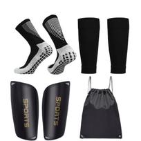 Sports Set of 4 Pieces Soccer Shin Guard Football Grip Socks,Soccer Sleeves Crew Football Sport Socks With Bag 38-46 juoda