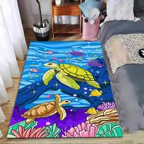 Sea Turtles and Coral Reef Pattern Carpet, Colorful Ocean Style Rug Suitable for use as an anti-slip for living room bedroom sofas 40x60cm( 15x23in )