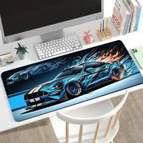 Large Esports Gaming Mouse Pad with Cool Blue Car DualFlame Graphic NonSlip Washable Rubber Base 300x800x2mm