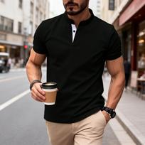 Men Solid Color Short Sleeve Sports Casual Polo Shirt XXXL juoda