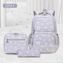 Small Daisy Three-Piece Student School Bag Large Capacity Lightweight Backpack Children'S Backpack Meal Bag Pencil Bag pilka spalva