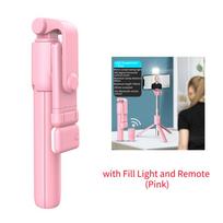Foldable Selfie Stick Portable Mini Tripod 360 Rotation Selfie Stick With Detachable Wireless Bluetooth Remote For iPhone Xiaomi rožinė