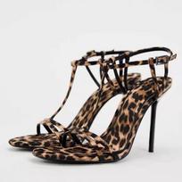 Moterims Mada Aukštakulniai Vasara Nauji Atvirais Pirštais Plonas Dirželis Leopardinis Raštas Suede Neslystantys Dėvėjimui Atsparūs Aukštakulniai 35 leopardo rašto spalva