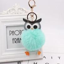 Cute Pompom Owl Keychain pom pom Key Chain Rabbit Fur Ball pompon Porte Clef Fluffy Leather Key Ring accessories Jewelry 8 cm gray
