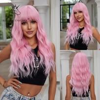 Šviesiaplaukis Vienaragis Sintetinis Barbės rožinis perukas Ilgi banguoti perukai su kirpčiukais Lolita Cosplay Party Naudoti karščiui atsparų pluoštą moterims