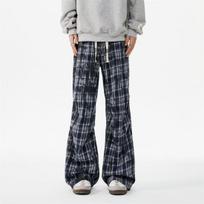 Men's Plaid Pants for Autumn and Winter Straight Loose Casual New Style Youth Wide Leg Long Pants M juoda