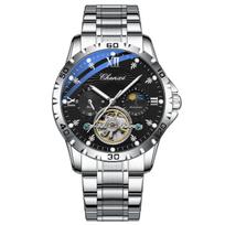 Vyriški laikrodžiai Flywheel Mėnulio fazės riešinis laikrodis Vyriškas vandeniui atsparus Mėnulio fazės automatinis mechaninis laikrodis vyrams Uhren Montre juoda