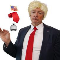 Sintetinis 3 dalių Donaldo kostiumo rinkinys Raudonas kaklaraištis Vėliavos segtukas Suderinamas su Pres. Donaldo peruku Helovino kostiumas suaugusiems Pora Cosplay 3Pcs/Lot beige