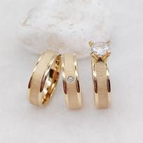 Classic 24K Gold Plated Stainless Steel Wedding Rings Unique 3pcs Bridal Sets for Men & Women Engagement Statement Couple Ring Men US Size 8&women Ring USA size 5