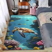 Sea Turtle Coral Reef Carpet with Ocean Fish and Marine Life Scene Suitable for use as an anti-slip for living room bedroom sofas 40x60cm( 15x23in )