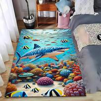 Colorful Underwater Shark and Coral Reef Design Carpet Rug. Suitable for use as an anti-slip for living room bedroom sofas 40x60cm( 15x23in )