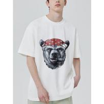 White T Shirt Bear Head With Red Bandana And Cigar Graphic Print Casual Streetwear For Men And Women S įvairiaspalvis