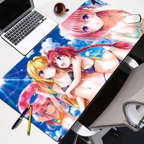 Gaming Mouse Pad with Antislip Base and Stitched Edges Summer Beach Two Anime Girls Print Desk Mat for PC Laptop Gaming 300x800x2mm