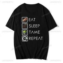 Funky Ark Survival Evolved Eat Sleep Tame Repeat Printed T Shirt Funny Men Cotton T-Shirt Hipster Tees Tops Harajuku Streetwear S įvairiaspalvis