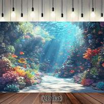 2D Deep Ocean Coral Reef Photography Backdrop 47.2x31.5inch/120*80cm