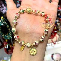 White Cloisonné Six-Character Mantra Fortune Bracelet with Gold Foil and Ash Porcelain Glaze Beads.