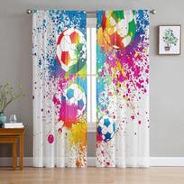 Spalvingi Futbolo dažai Menas Futbolas Tiulis Permatomos užuolaidos svetainės dekoravimui Langų užuolaidos miegamojo Voile Organza užuolaidoms W135 x H115cm x1&Rod Pocket