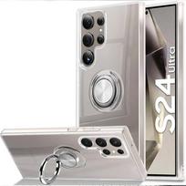 Case for Samsung Galaxy S24 Ultra with Silver 360-Degree Rotating Ring Stand skaidri